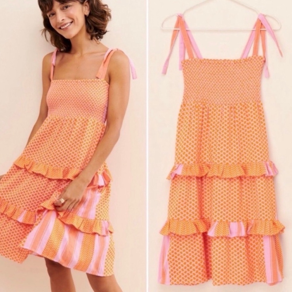 Cecilie Copenhagen Pink & Orange Tiered Tie-Shoulder Dress